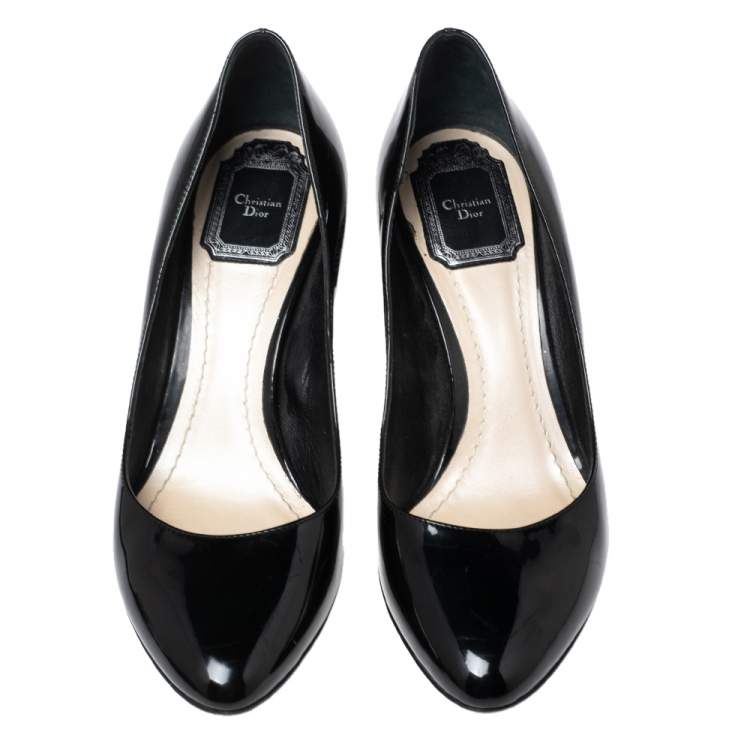 Pre Owned Dior Black Patent Leather Studded Block Heel Pumps Size 37