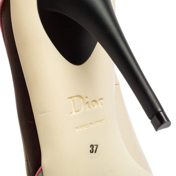 Pre Owned Dior Multicolor Mesh And Leather Pointed Toe Ankle Strap Pumps Size 37