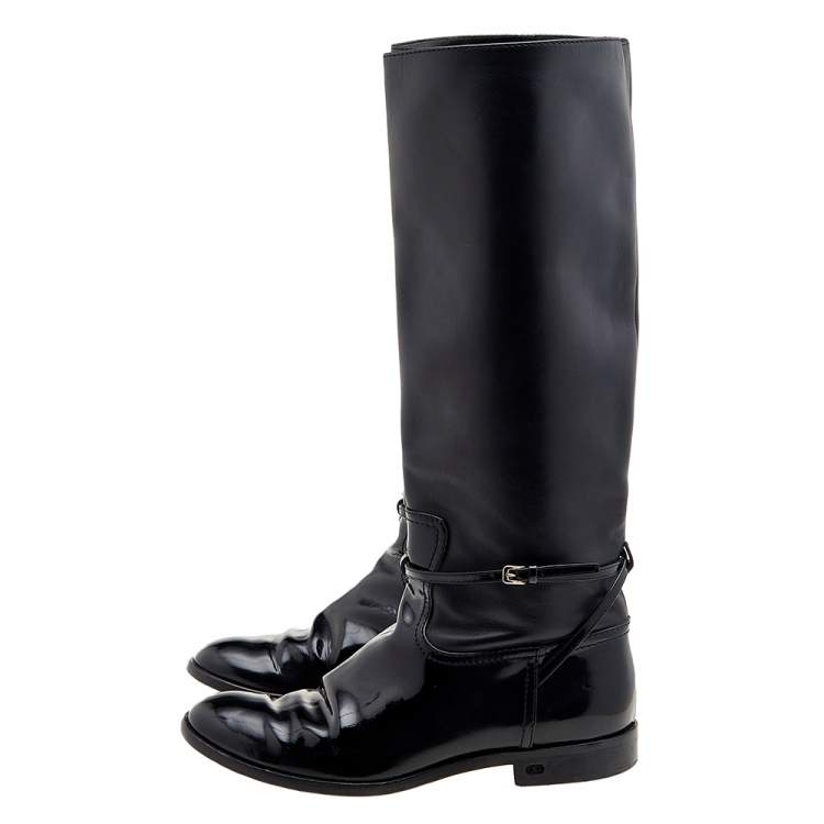 Pre Owned Dior Black Patent Leather Knee Length Boots Size 37.5