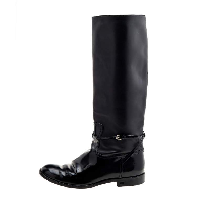 Pre Owned Dior Black Patent Leather Knee Length Boots Size 37.5