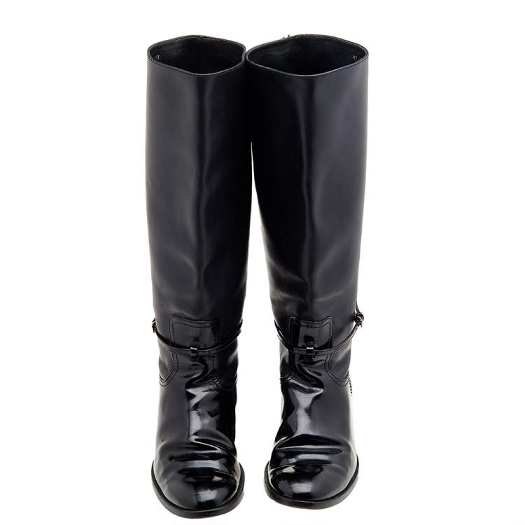 Pre Owned Dior Black Patent Leather Knee Length Boots Size 37.5