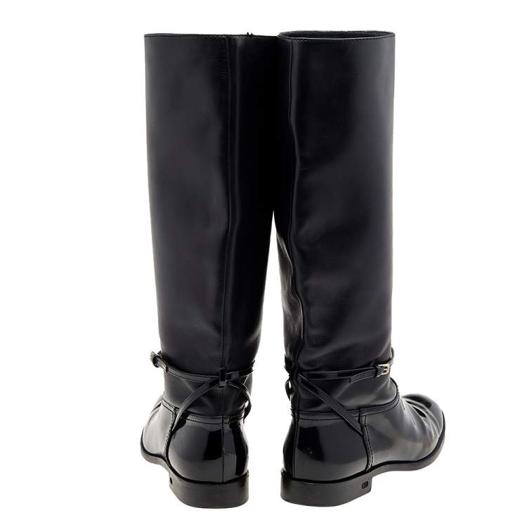 Pre Owned Dior Black Patent Leather Knee Length Boots Size 37.5