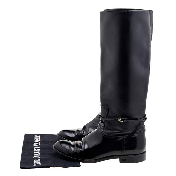 Pre Owned Dior Black Patent Leather Knee Length Boots Size 37.5