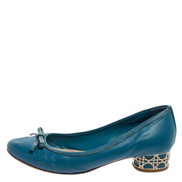 Pre Owned Dior Blue Leather Bow Cannage Heel Pumps Size 36