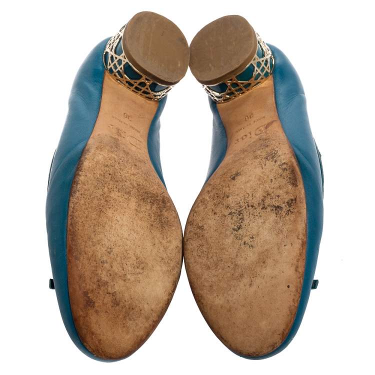 Pre Owned Dior Blue Leather Bow Cannage Heel Pumps Size 36