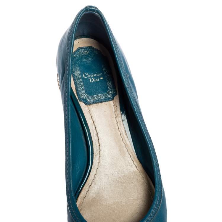 Pre Owned Dior Blue Leather Bow Cannage Heel Pumps Size 36
