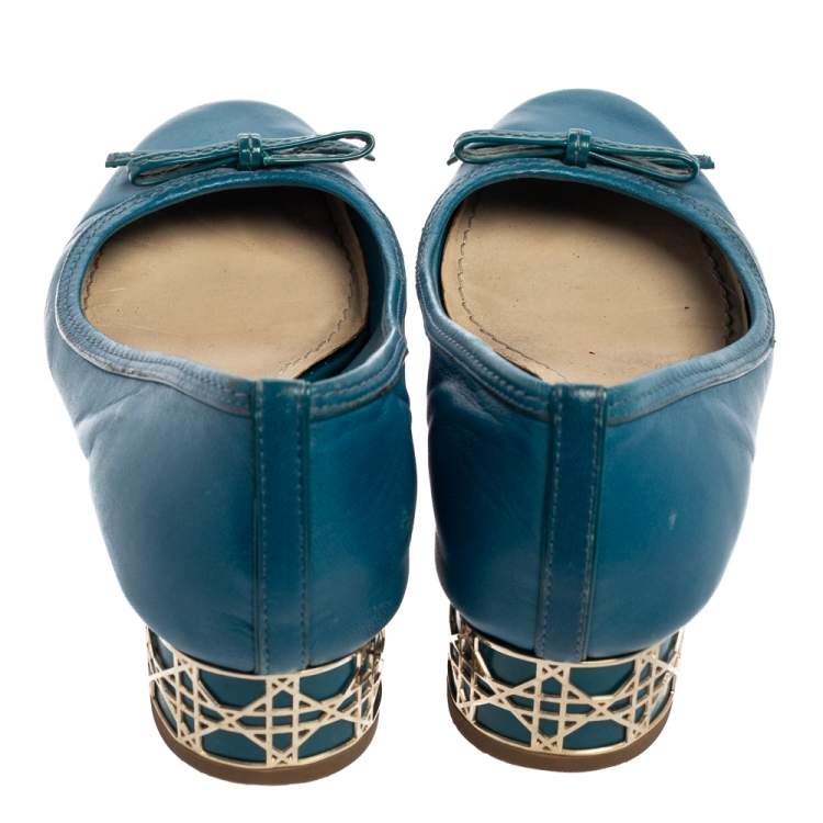 Pre Owned Dior Blue Leather Bow Cannage Heel Pumps Size 36