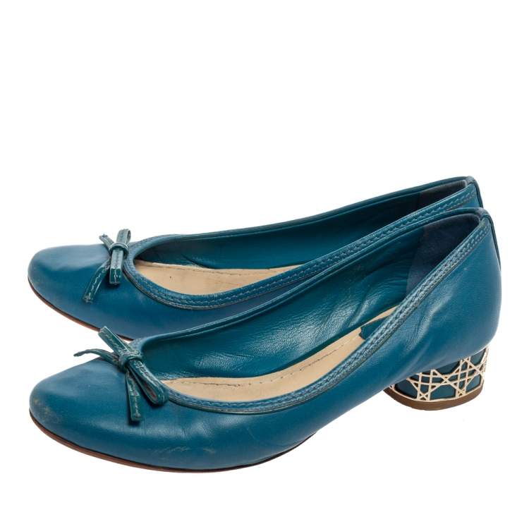 Pre Owned Dior Blue Leather Bow Cannage Heel Pumps Size 36