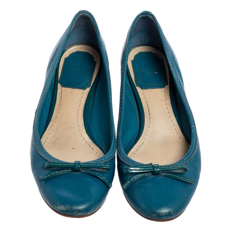 Pre Owned Dior Blue Leather Bow Cannage Heel Pumps Size 36