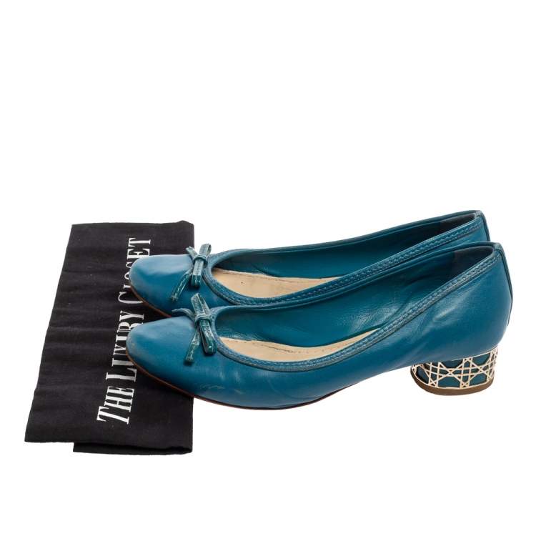 Pre Owned Dior Blue Leather Bow Cannage Heel Pumps Size 36