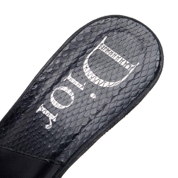 Pre Owned Dior Black Perforated Suede And Python Embellished Platform Slide Sandals Size 37