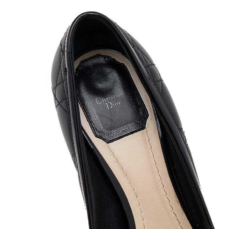 Pre Owned Dior Black Cannage Leather Bow Peep Toe Platform Pumps Size 37.5