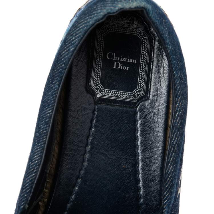 Pre Owned Dior Blue Denim Floral Embroidered Denim Prairie Espadrille Flats Size 39.5