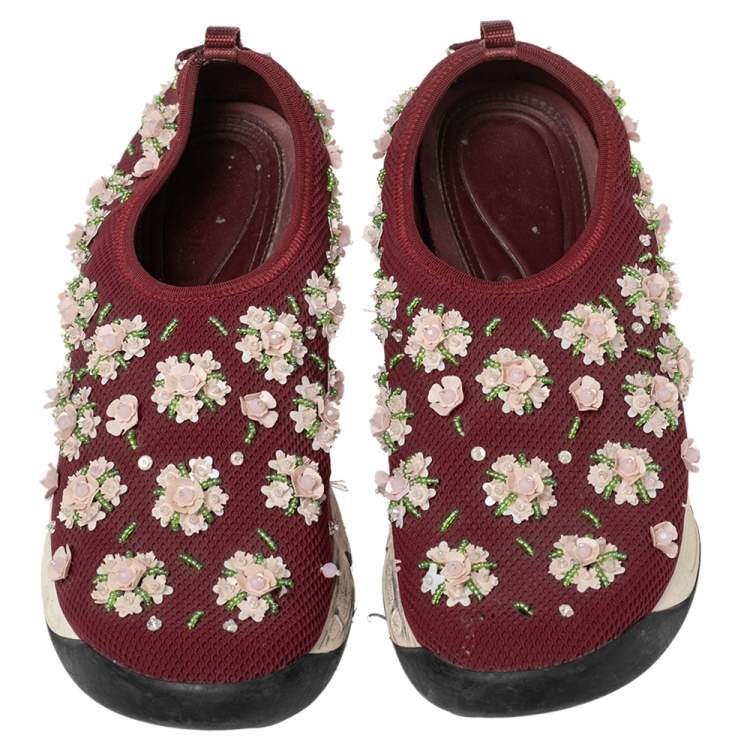 Pre Owned Dior  Burgundy Mesh  Fusion Embellished Sneakers Size 37