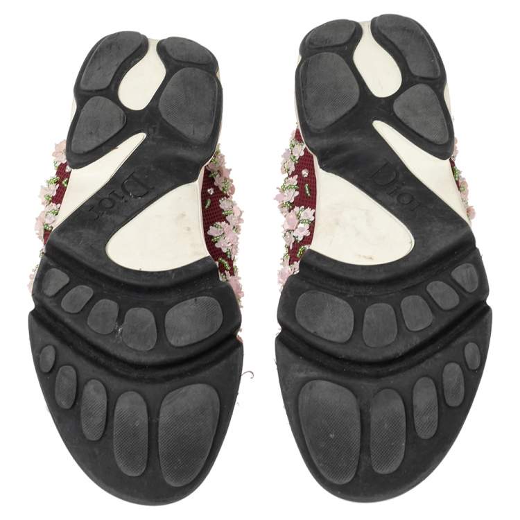 Pre Owned Dior  Burgundy Mesh  Fusion Embellished Sneakers Size 37