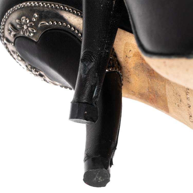 مملوكة مسبقًا Dior Black Leather and Braided Trim Tassel Detail Pumps Size 37.5