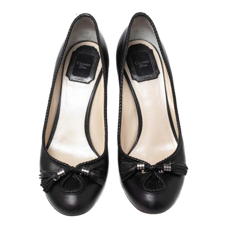 مملوكة مسبقًا Dior Black Leather and Braided Trim Tassel Detail Pumps Size 37.5