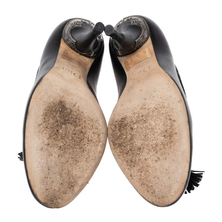 مملوكة مسبقًا Dior Black Leather and Braided Trim Tassel Detail Pumps Size 37.5