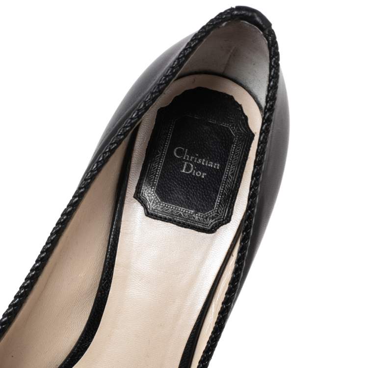 مملوكة مسبقًا Dior Black Leather and Braided Trim Tassel Detail Pumps Size 37.5