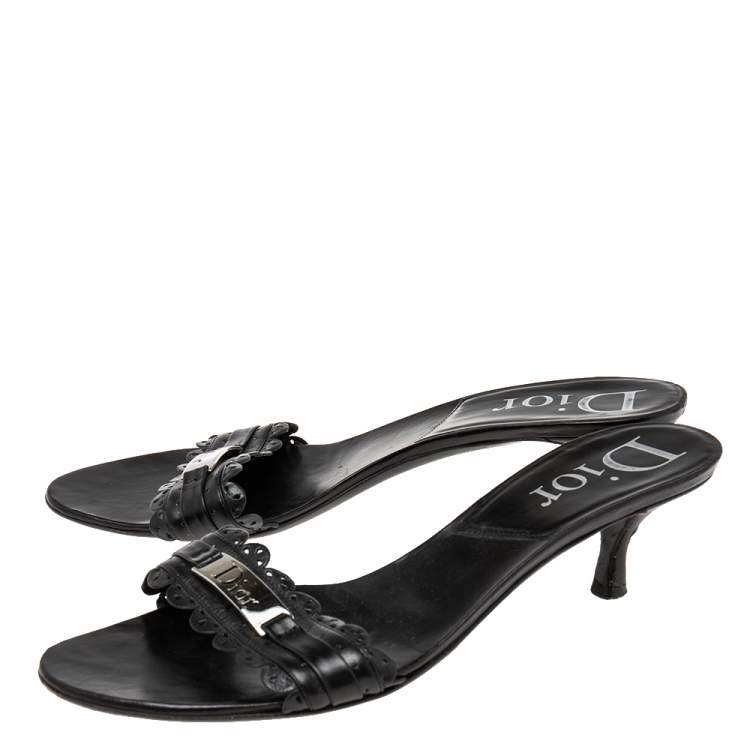Pre Owned Dior Black Leather Logo Slide Sandals Size 39.5