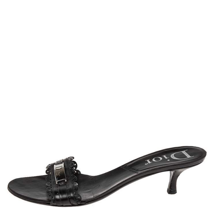 Pre Owned Dior Black Leather Logo Slide Sandals Size 39.5