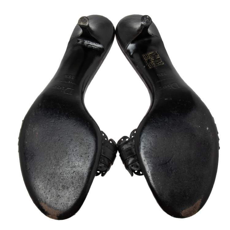 Pre Owned Dior Black Leather Logo Slide Sandals Size 39.5