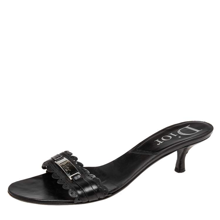 Pre Owned Dior Black Leather Logo Slide Sandals Size 39.5