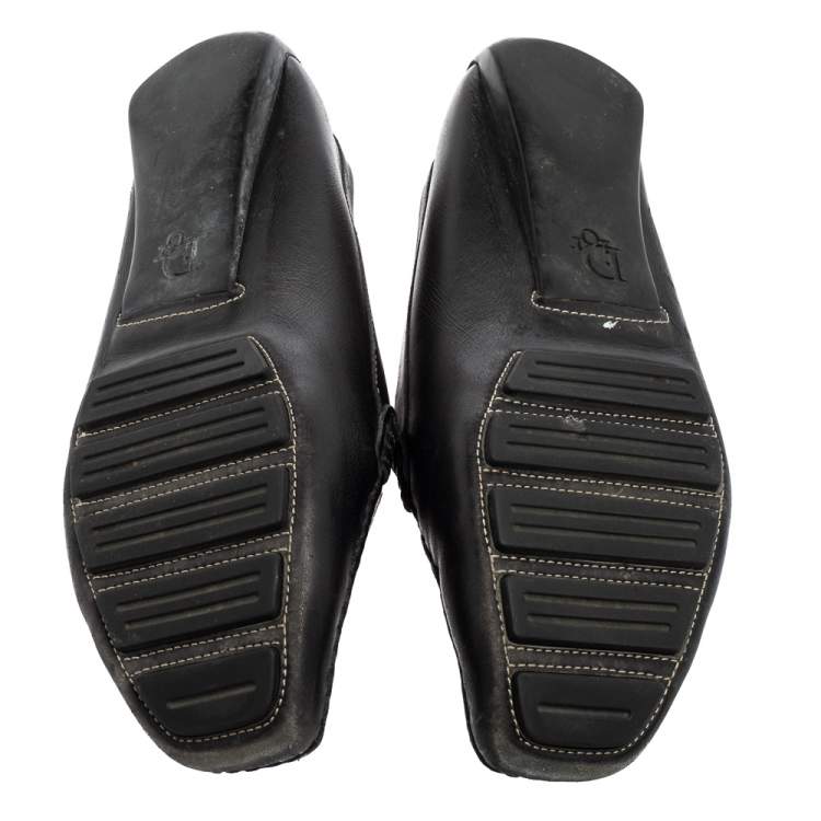 Pre Owned Dior Black Leather Logo Buckle Loafers Size 39.5
