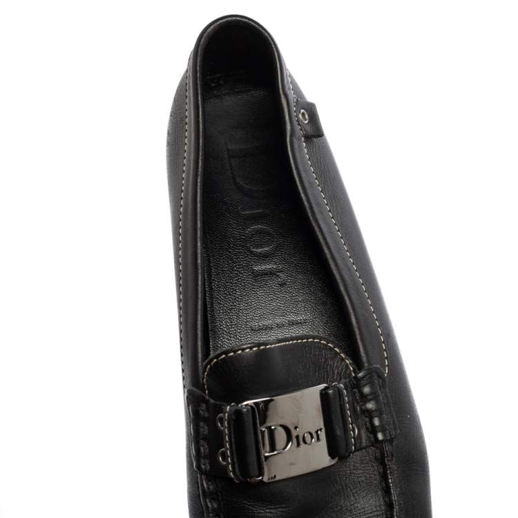 Pre Owned Dior Black Leather Logo Buckle Loafers Size 39.5