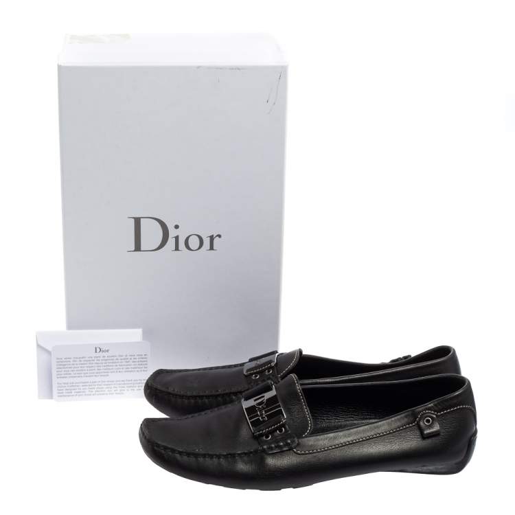 Pre Owned Dior Black Leather Logo Buckle Loafers Size 39.5