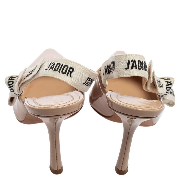 Pre Owned Dior Beige Patent Leather J'adior Slingback Sandals Size 37.5 