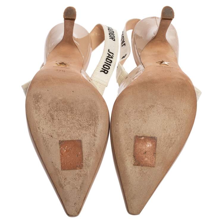 Pre Owned Dior Beige Patent Leather J'adior Slingback Sandals Size 37.5 