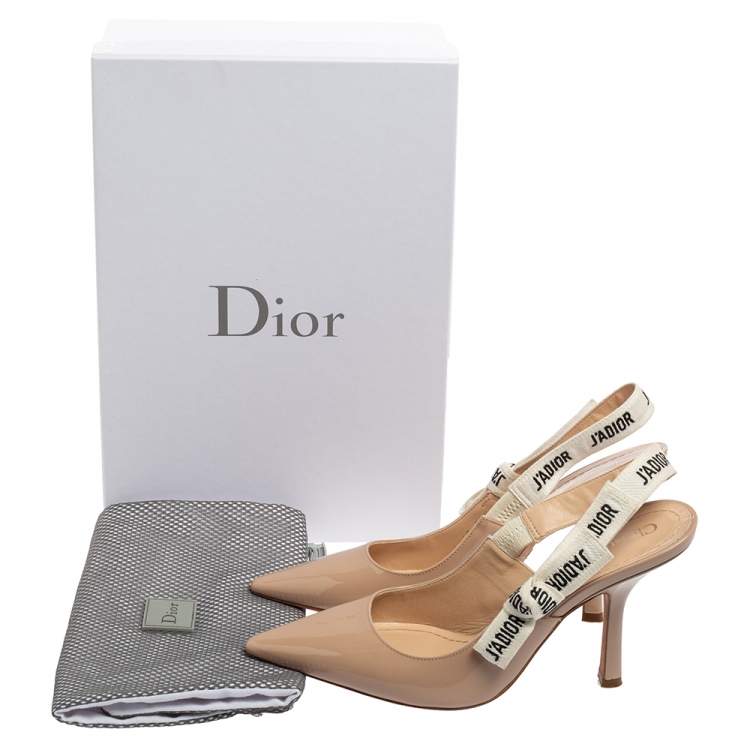 Pre Owned Dior Beige Patent Leather J'adior Slingback Sandals Size 37.5 