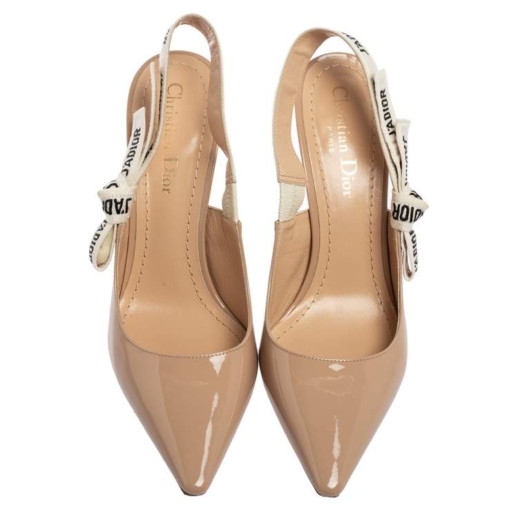 Pre Owned Dior Beige Patent Leather J'adior Slingback Sandals Size 37.5 