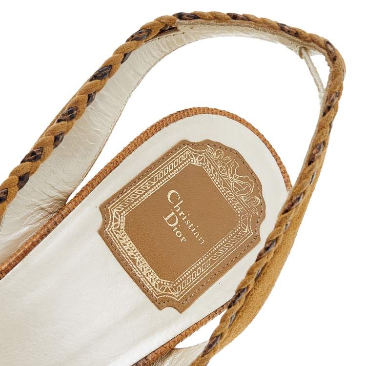 مملوكة مسبقًا Dior Brown Karung and Suede Braid Bow Slingback Sandals Size 40.5
