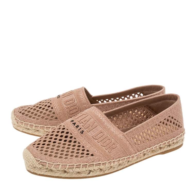 Pre Owned Dior Beige Knit Fabric Granville Espadrille Flats Size 38