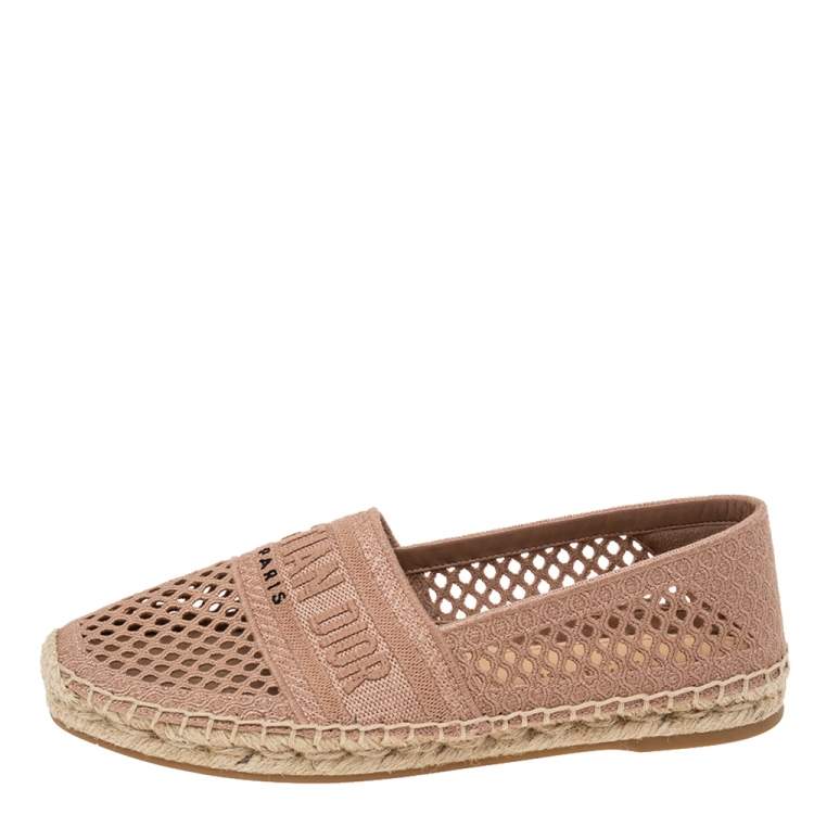 Pre Owned Dior Beige Knit Fabric Granville Espadrille Flats Size 38