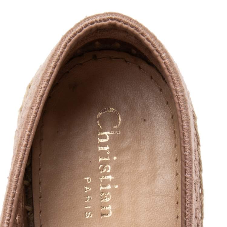Pre Owned Dior Beige Knit Fabric Granville Espadrille Flats Size 38