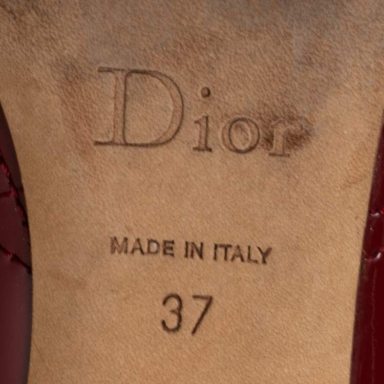 Pre Owned Dior Burgundy Cannage Patent Leather Bow Peep-Toe Pumps Size 37
