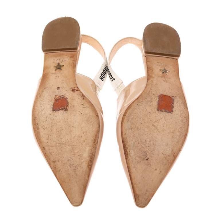 Pre Owned Dior Beige Patent Leather J'adior Slingback Flat Sandals Size 39
