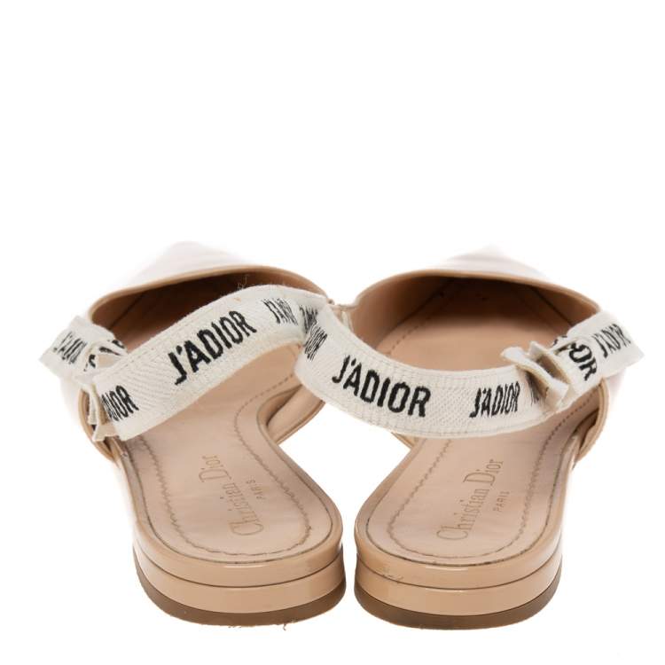 Pre Owned Dior Beige Patent Leather J'adior Slingback Flat Sandals Size 39