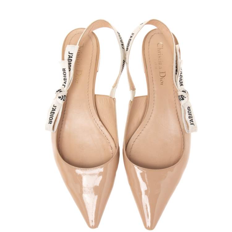 Pre Owned Dior Beige Patent Leather J'adior Slingback Flat Sandals Size 39