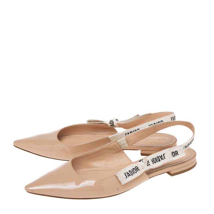 Pre Owned Dior Beige Patent Leather J'adior Slingback Flat Sandals Size 39