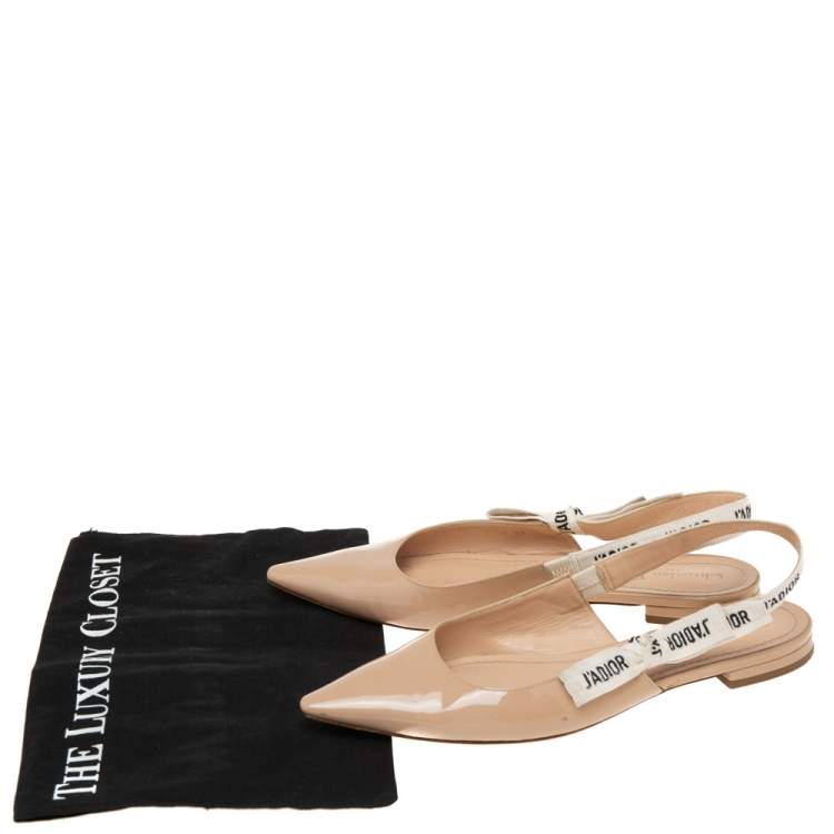 Pre Owned Dior Beige Patent Leather J'adior Slingback Flat Sandals Size 39