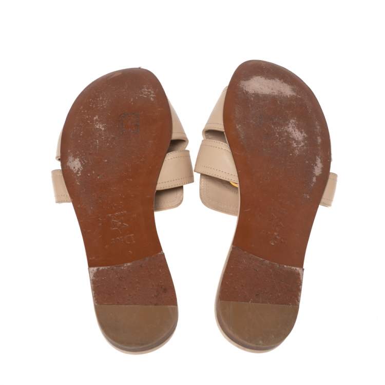 Pre Owned Dior Beige Leather 30 Montaigne Slide Flat Sandals Size 41