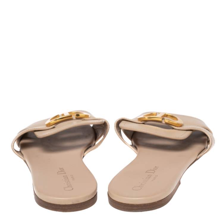 Pre Owned Dior Beige Leather 30 Montaigne Slide Flat Sandals Size 41