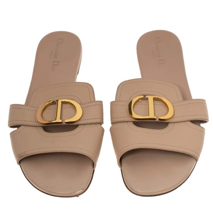 Pre Owned Dior Beige Leather 30 Montaigne Slide Flat Sandals Size 41