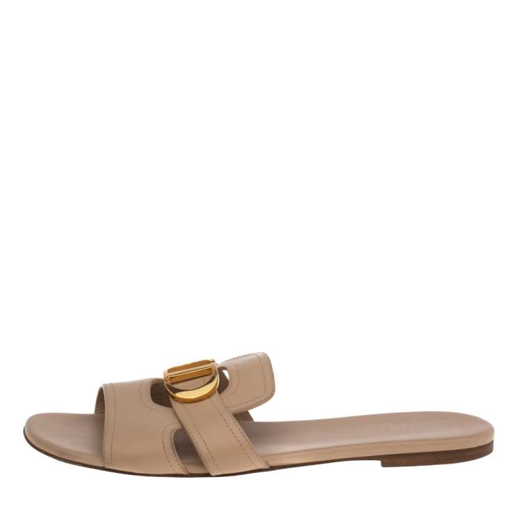 Pre Owned Dior Beige Leather 30 Montaigne Slide Flat Sandals Size 41