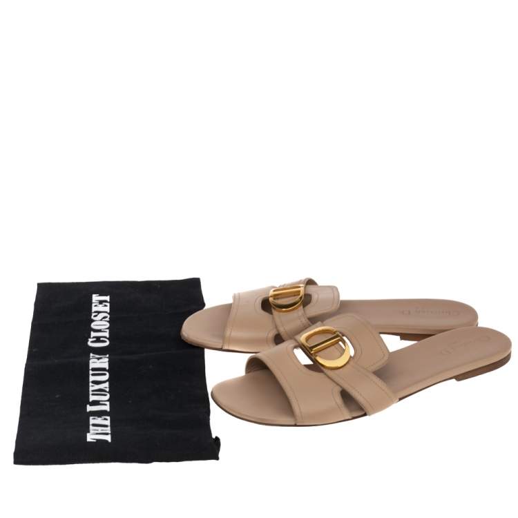 Pre Owned Dior Beige Leather 30 Montaigne Slide Flat Sandals Size 41