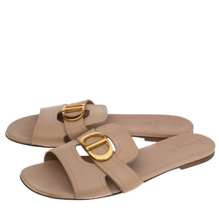 Pre Owned Dior Beige Leather 30 Montaigne Slide Flat Sandals Size 41